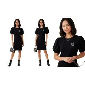 Karl Lagerfeld Paris Choupette Rhinestone Puff Sleeve Dress EUC L4WDD472 XL